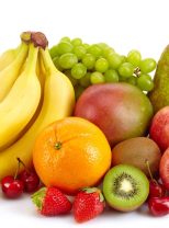 Composition of various exotic fruits isolated on white background